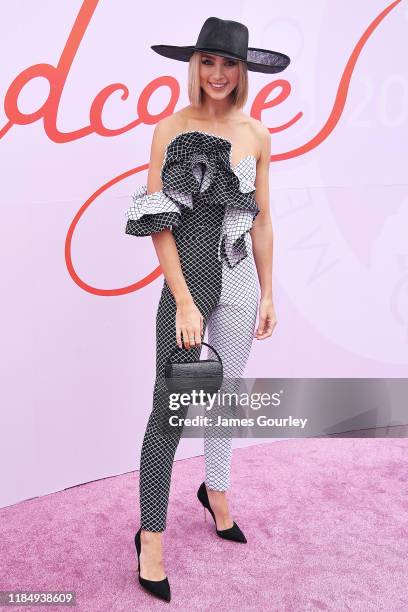 Michelle Battersby attends Derby Day at Flemington Racecourse on November 02, 2019 in Melbourne, Australia.