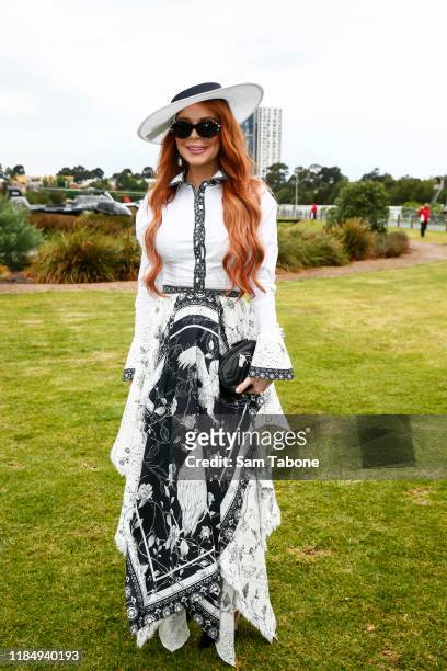 Lindsay Lohan attends Derby Day at Flemington Racecourse on November 02, 2019 in Melbourne, Australia.