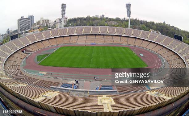 General view of the Olimpiyskiy stadium in Kiev, taken 19 April 2007. Poland and Ukraine will have their work cut out preparing for Euro 2012, facing...
