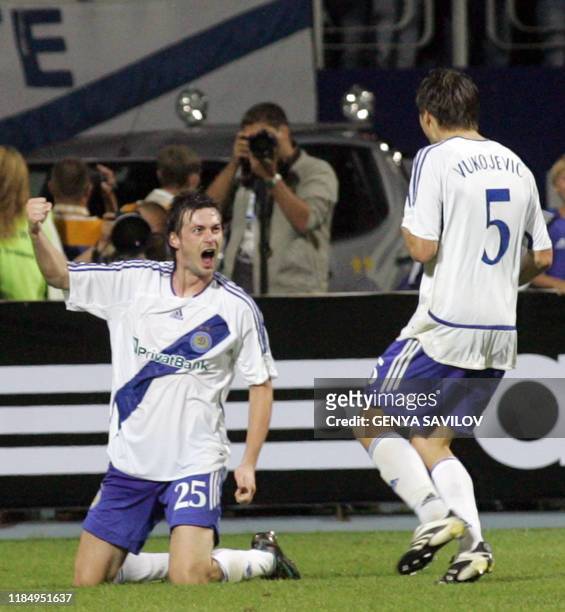 Artem Milevsky of Dynamo Kiev celebrate after scoring during a Champion League soccer match against Spartak Moscow in Kiev on August 27, 2008. Dynamo...