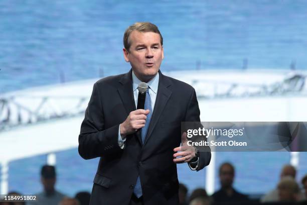 Democratic presidential candidate, Sen. Michael Bennet speaks at the Liberty and Justice Celebration at the Wells Fargo Arena on November 01, 2019 in...