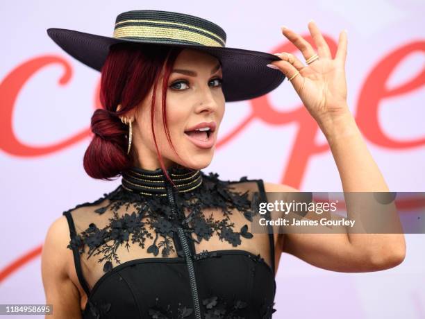 Sharna Burgess attends Derby Day at Flemington Racecourse on November 02, 2019 in Melbourne, Australia.