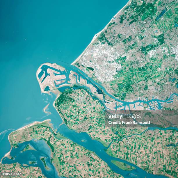 rotterdam river mouth 3d render aerial top view agosto 2019 - netherlands foto e immagini stock