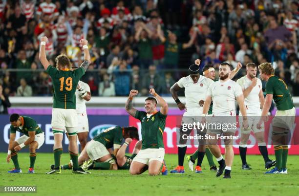 Malcolm Marx of South Africa celebrates victory after the Rugby World Cup 2019 Final between England and South Africa at International Stadium...