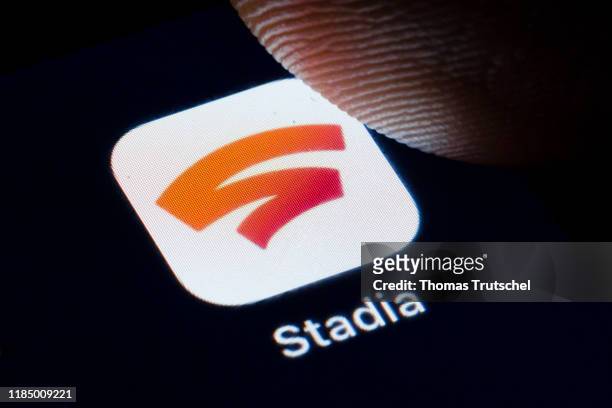 The Logo of Cloud-Gaming-Service Google Stadia is displayed on a smartphone on November 27, 2019 in Berlin, Germany.