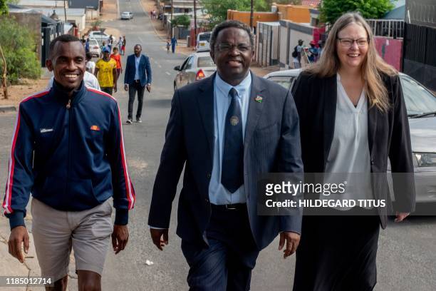 Dr. Panduleni Itula , an independent presidential candidate in the Namibia general elections, and Dr Shonag McKenzie , his wife, arrives to vote at...
