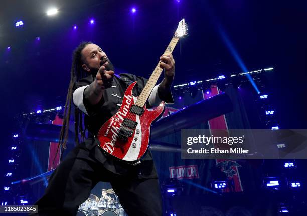 Guitarist Zoltan Bathory of Five Finger Death Punch performs as the band kicks off its fall 2019 tour at The Joint inside the Hard Rock Hotel &...