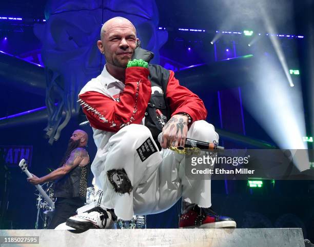 Bassist Chris Kael and singer Ivan Moody of Five Finger Death Punch perform as the band kicks off its fall 2019 tour at The Joint inside the Hard...