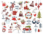 Christmas and New Year set. Cartoon vector illustration