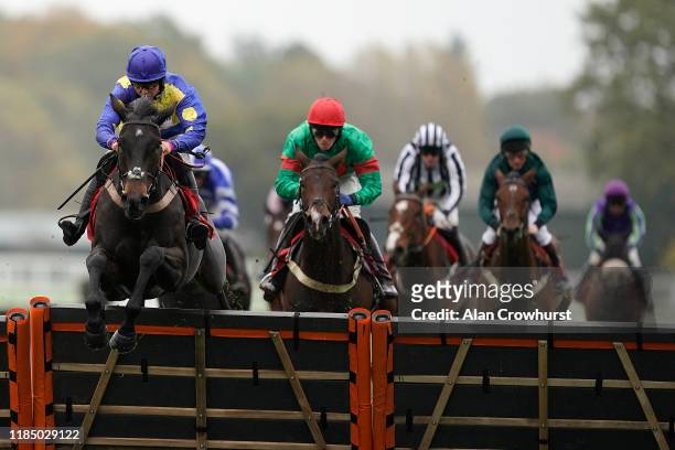 Bryony Frost riding Ecco clear the last to win The GL Events UK Novices' Hurdle at Ascot Racecourse on November 02, 2019 in Ascot, England.