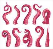 Octopus tentacles cartoon color vector illustrations set