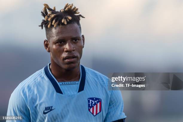 Cedric Teguia of Atletico Madrid looks on during the UEFA Youth League match between Juventus U19 and Atletico Madrid U19 on November 26, 2019 in...