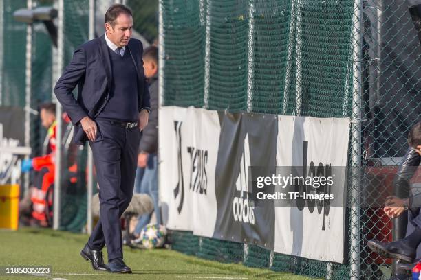 Head coach Lamberto Zauli of Juventus U19 looks on during the UEFA Youth League match between Juventus U19 and Atletico Madrid U19 on November 26,...