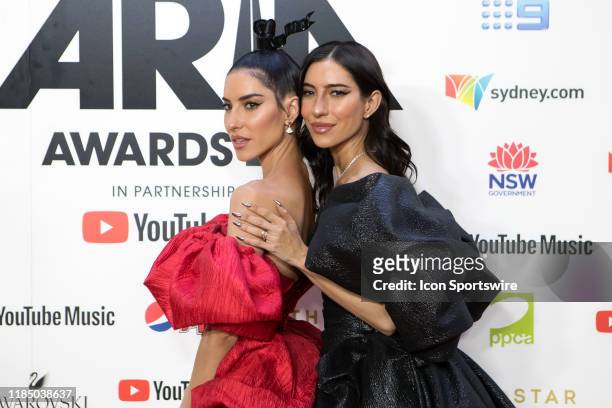 Lisa Origliasso and Jessica Origliasso of The Veronicas arrive for the 33rd Annual ARIA Awards 2019 at The Star on November 27, 2019 in Sydney,...