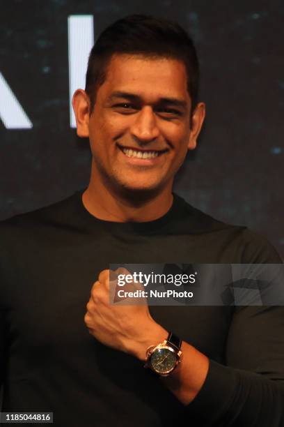 Indian cricketer Mahendra Singh Dhoni poses during the promotional event for Panerai watches in Mumbai, India on 27 November 2019.