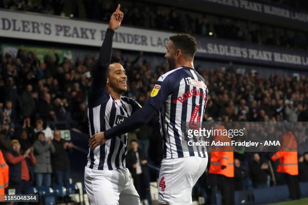 Matheus Pereira of West Bromwich Albion celebrates after scoring a goal to make it 2-0 with Hal Robson-Kanu of West Bromwich Albion during the Sky...