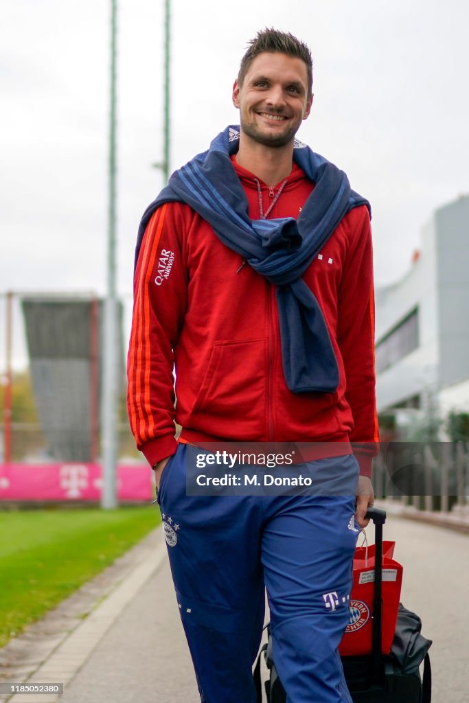 Sven Ulreich of FC Bayern Muenchen smiles prior to their departure to ...
