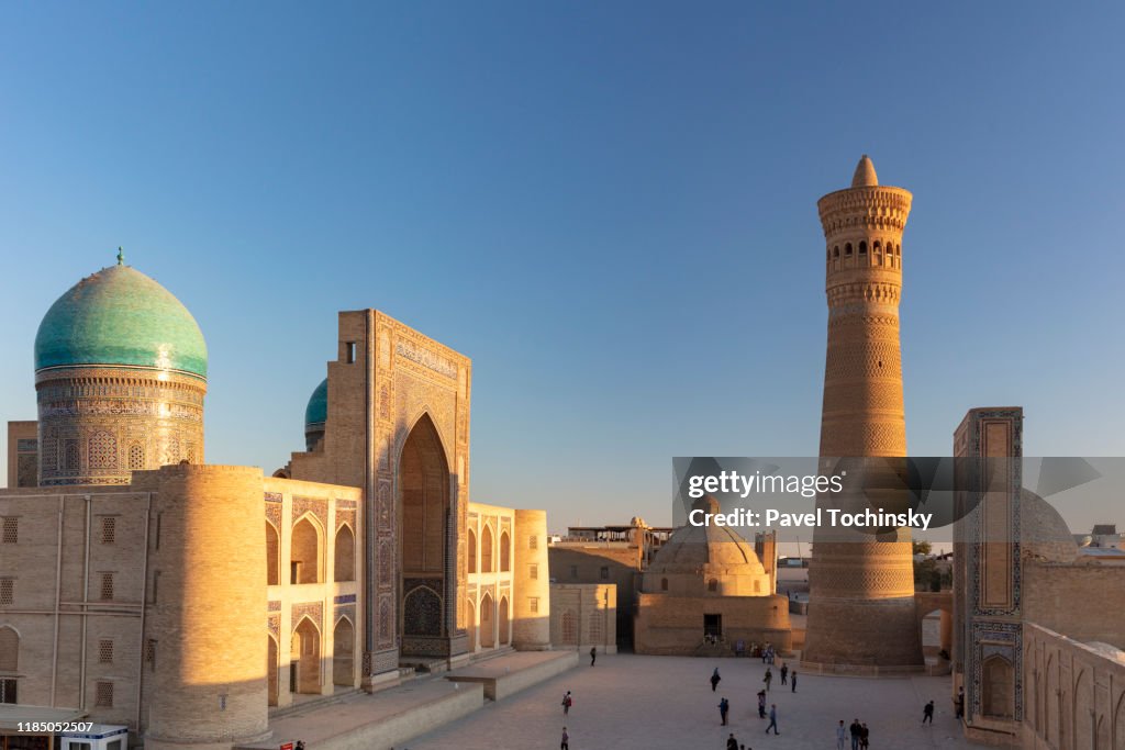 16th century Miri-Arab Madrasah and Kalyan minaret built by the Qarakhanid ruler Mohammad Arslan Khan in 1127, Bukhara, Uzbekistan