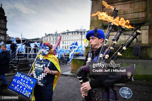 Independence supporters gather at an IndyRef2 rally in George Square on November 2, 2019 in Glasgow,Scotland. Nicola Sturgeon who will address the...
