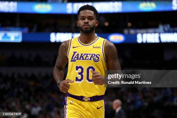 Troy Daniels of the Los Angeles Lakers in the second quarter at American Airlines Center on November 01, 2019 in Dallas, Texas. NOTE TO USER: User...