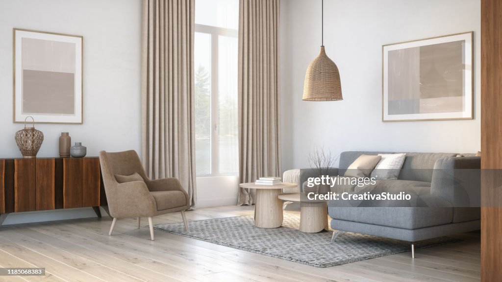 Moderne skandinavische Wohnzimmer Interieur - 3D render