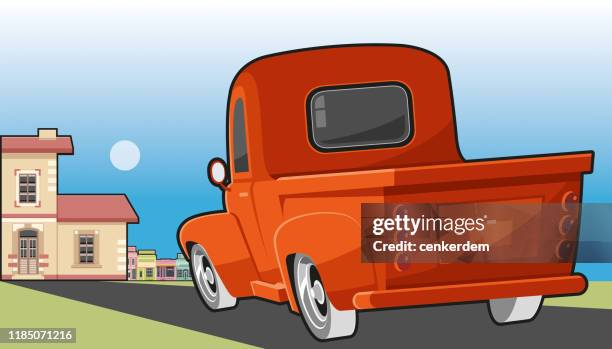 ilustraciones, imágenes clip art, dibujos animados e iconos de stock de camioneta - camion antiguo