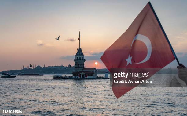 the maiden's tower in istanbul,turkey - republic day stock-fotos und bilder