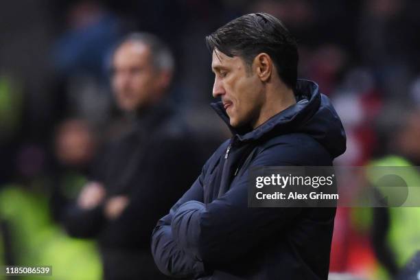 Head coach Niko Kovac of Muenchen reacts during the Bundesliga match between Eintracht Frankfurt and FC Bayern Muenchen at Commerzbank-Arena on...