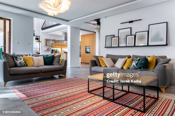 modern living room - tapijt stockfoto's en -beelden