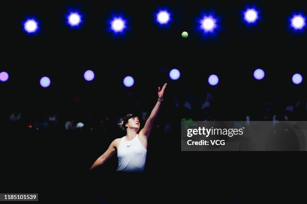 Elina Svitolina of Ukraine competes in the Women's Singles semi-final match against Belinda Bencic of Switzerland on Day seven of the 2019 WTA Finals...