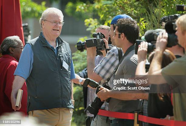 Sir Howard Stringer, chairman, president and CEO of Sony Corporation, chats with photographers at the Allen & Company Sun Valley Conference on July...