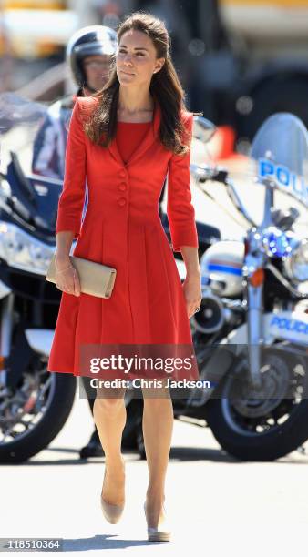 Catherine, Duchess of Cambridge prepares to board the Royal Plane and leave from Calgary Airport to head to Los Angeles on July 8, 2011 in Calgary,...