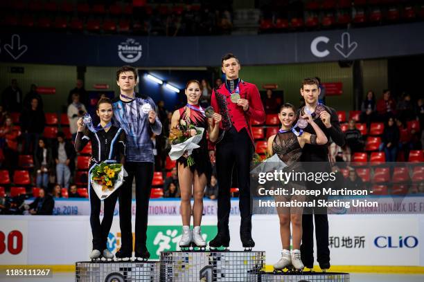 Daria Pavliuchenko and Denis Khodykin of Russia, Anastasia Mishina and Aleksandr Galliamov of Russia and Haven Denney and Brandon Frazier of the...