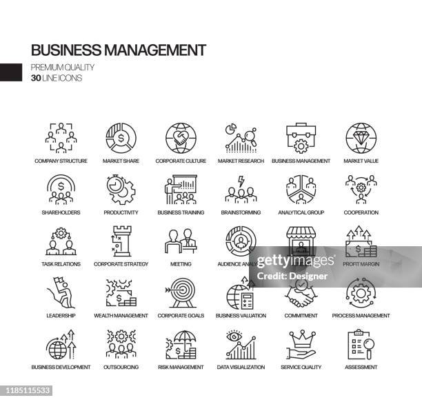 simple set of business management related vector line icons. outline symbol collection. - mergers and acquisitions stock illustrations