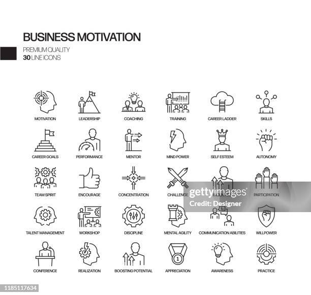 simple set of business motivation related vector line icons. outline symbol collection. - opportunistic-icon stock illustrations