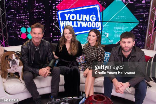 Dennis Quaid, Bridgit Mendler, Ashley Tisdale and Brent Morin from 'Merry Happy Whatever' visit the Young Hollywood Studio on November 2, 2019 in Los...