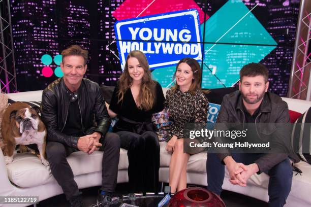 Dennis Quaid, Bridgit Mendler, Ashley Tisdale and Brent Morin from 'Merry Happy Whatever' visit the Young Hollywood Studio on November 2, 2019 in Los...