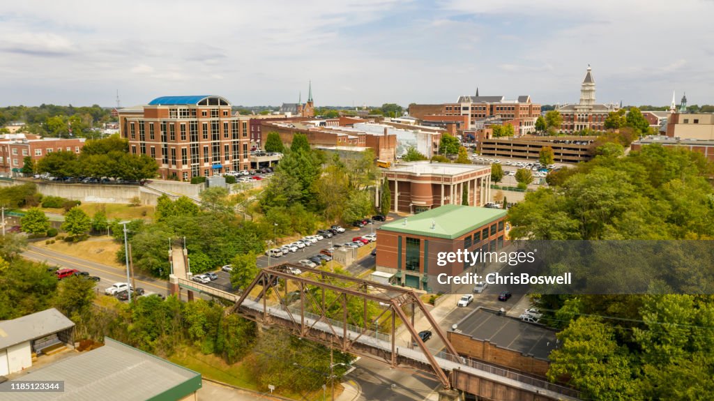 Aerial View over the Buildings and Infrastructure in Clarksville Tennessee