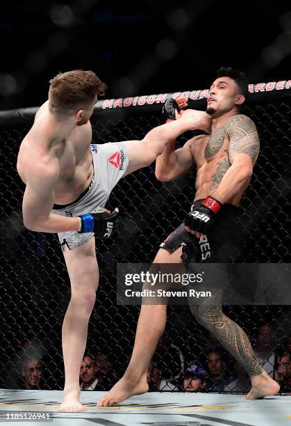 Edmen Shahbazyan of the United States fights against Brad Tavares of the United States in the Lightweight bout during UFC 244 at Madison Square...