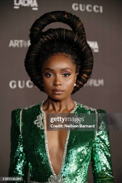 Kiki Layne, wearing Gucci, attends the 2019 LACMA Art + Film Gala Presented By Gucci at LACMA on November 02, 2019 in Los Angeles, California.