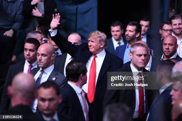 President Donald Trump arrives to the UFC 244 event at Madison Square Garden on November 02, 2019 in New York City.