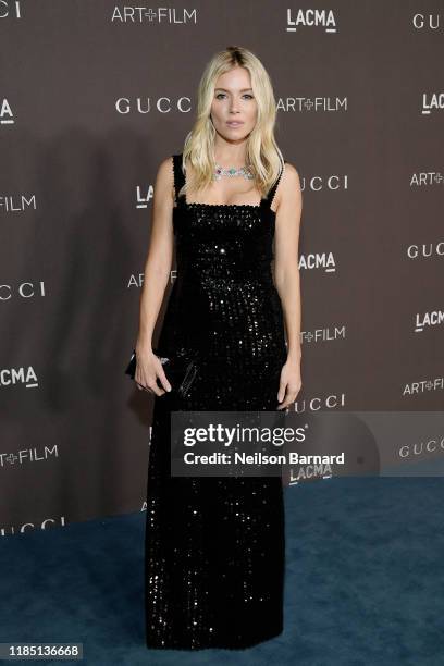 Sienna Miller, wearing Gucci, attends the 2019 LACMA Art + Film Gala Presented By Gucci at LACMA on November 02, 2019 in Los Angeles, California.