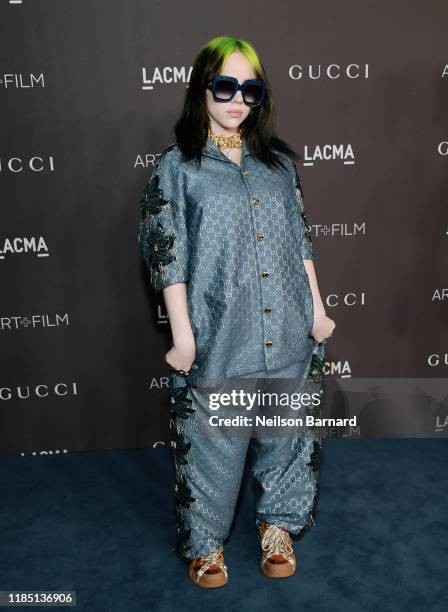 Billie Eilish, wearing Gucci, attends the 2019 LACMA Art + Film Gala Presented By Gucci at LACMA on November 02, 2019 in Los Angeles, California.