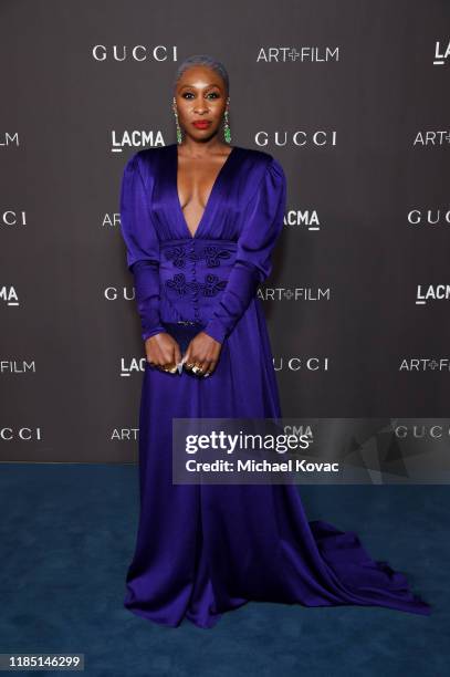 Cynthia Erivo, wearing Gucci, attends the 2019 LACMA Art + Film Gala Presented By Gucci at LACMA on November 02, 2019 in Los Angeles, California.
