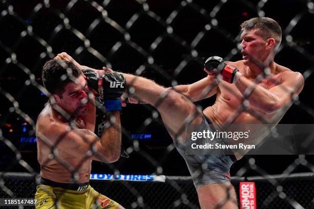 Stephen Thompson of the United States fights against Vicente Luque of the United States in in the Welterweight bout during UFC 244 at Madison Square...