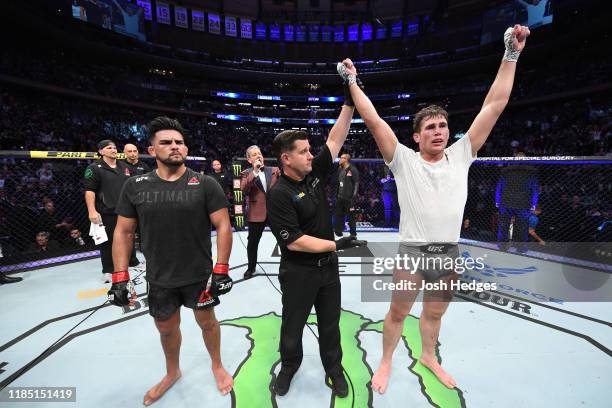 Darren Till of England celebrates his victory over Kelvin Gastelum in their middleweight bout during the UFC 244 event at Madison Square Garden on...