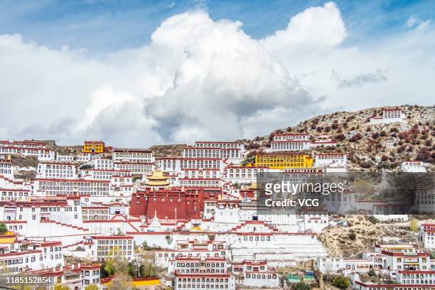 General view of Ganden Monastery after snowfall on November 1, 2019 in Lhasa, Tibet Autonomous Region of China.