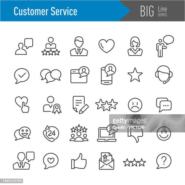 ilustrações de stock, clip art, desenhos animados e ícones de customer service icons - big line series - polegar para baixo