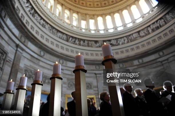 The US Congress and the US Holocaust Memorial Museum hold a Holocaust Day of Remembrance ceremony in the Rotunda on April 15, 2010 in Washington, DC....