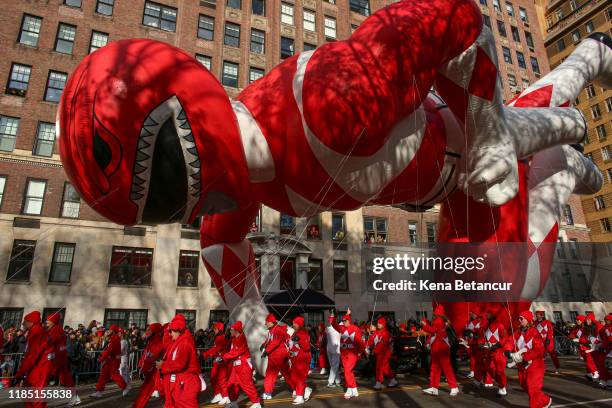 Power ranger ballon floats during the annual Macy's Thanksgiving parade on November 28, 2019 in New York City.